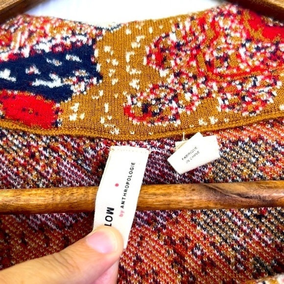 Moth by Anthropologie- Intarsia Paisley Colorful Print 1 Button Sweater Jacket S - Picture 8 of 12